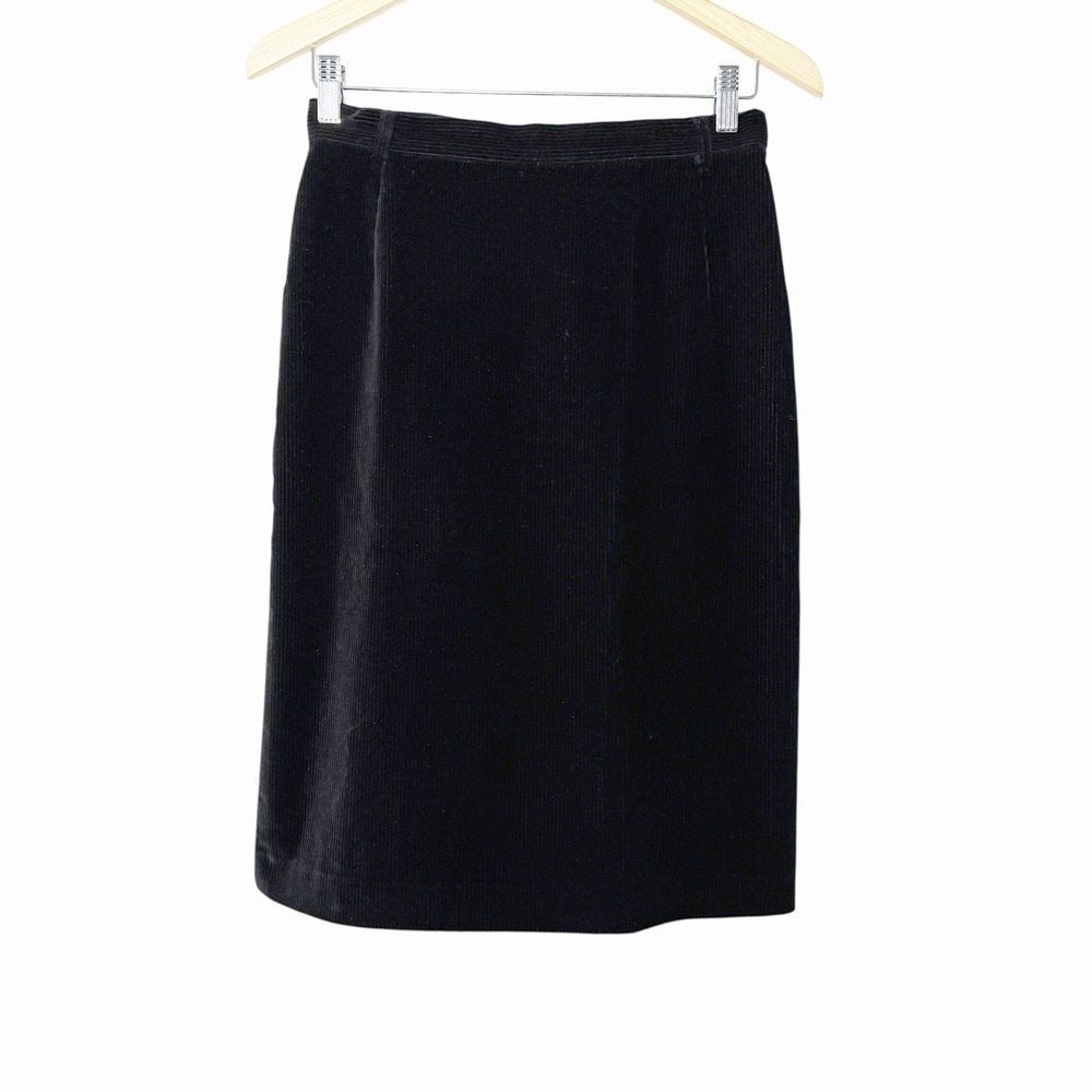 Weekend Max Mara Black Corduroy Pencil Skirt US 4 Stretch Back Slit Quiet Luxury